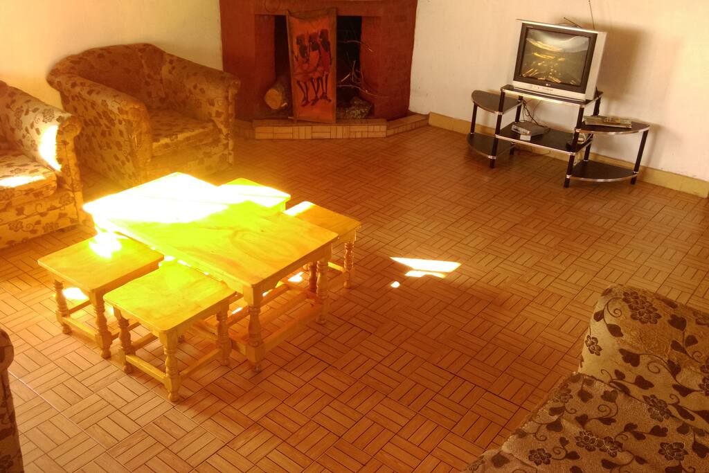 Spacious living room with a fireplace
