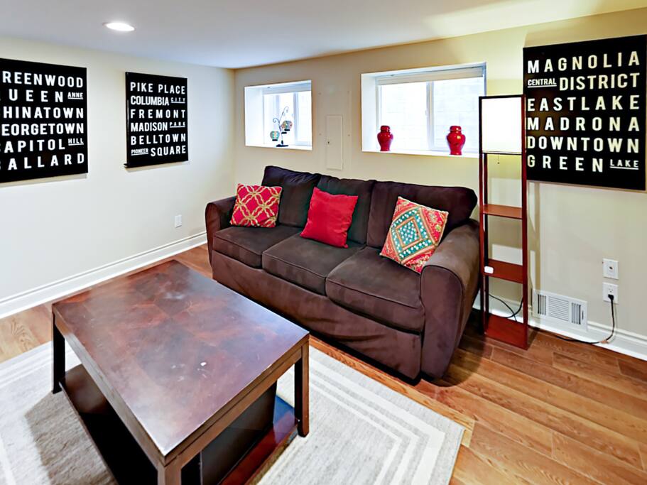 Unwind on the sofa and watch shows on the 45" TV.