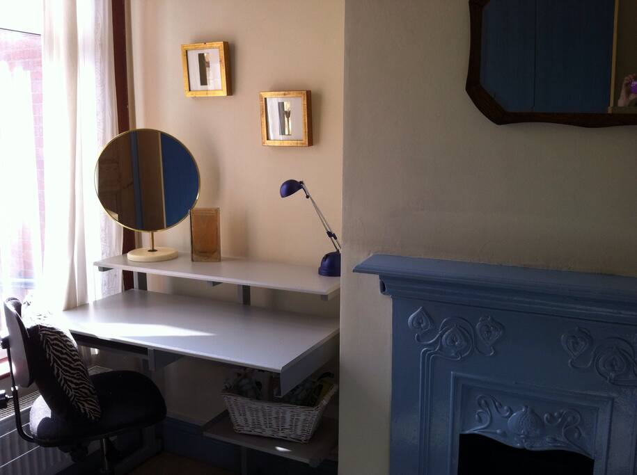 Light and airy desk area.