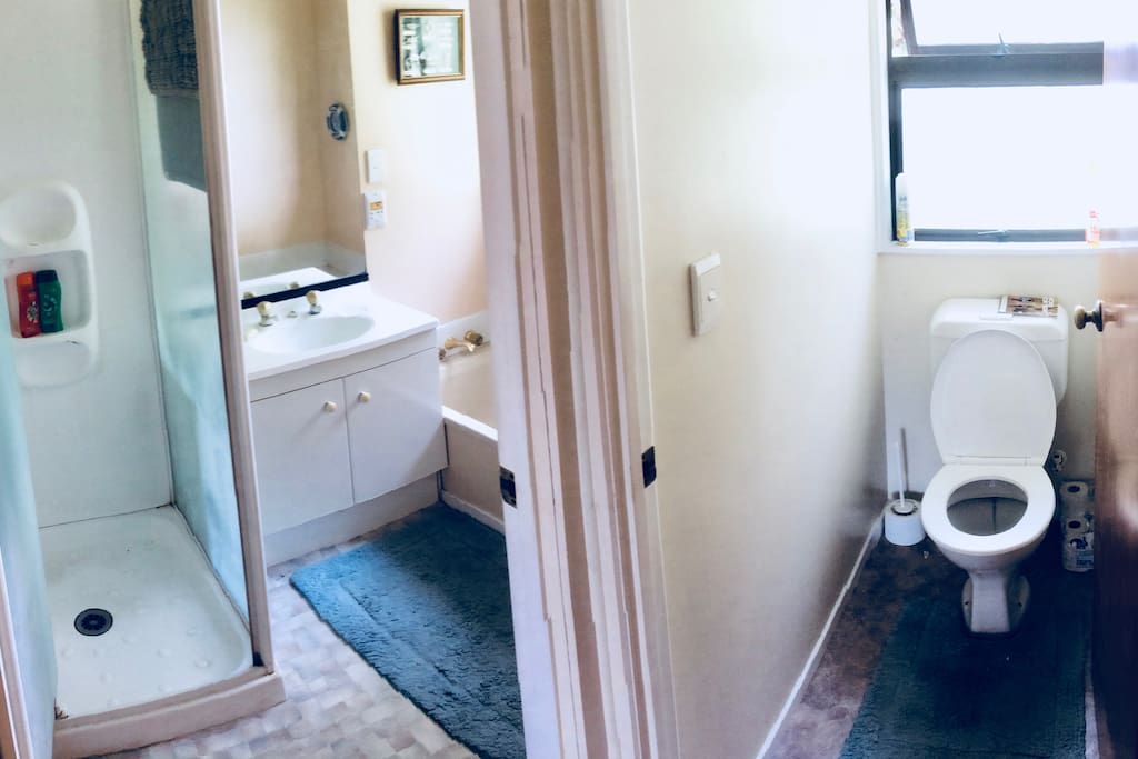 Bathroom with shower and bath, and seperate toilet