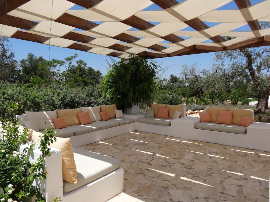 Shaded outdoor seating area