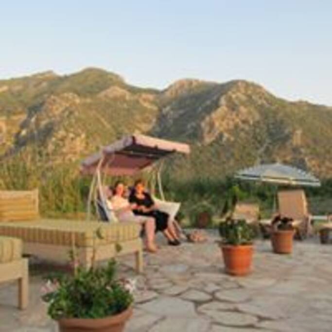 One of many outside seating areas