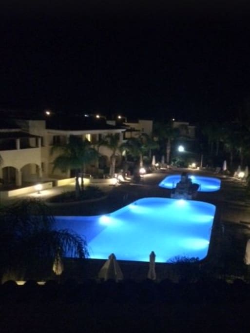 Pool area at night