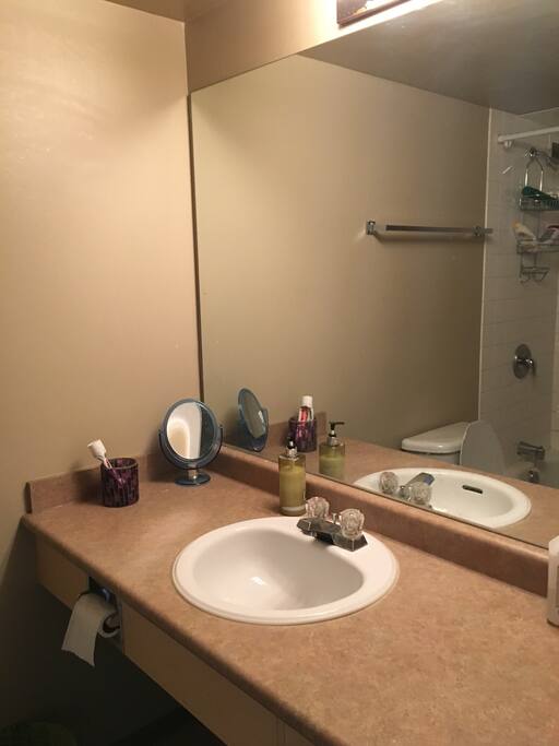 Washroom with a big mirror