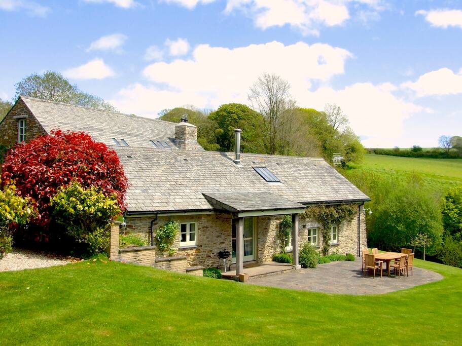 South facing patio and Garden overlooking fields and orchard