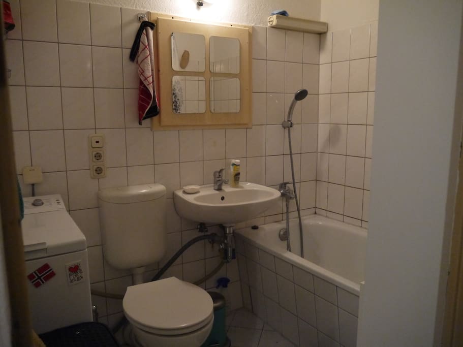 The shared bathroom, with washing machine.