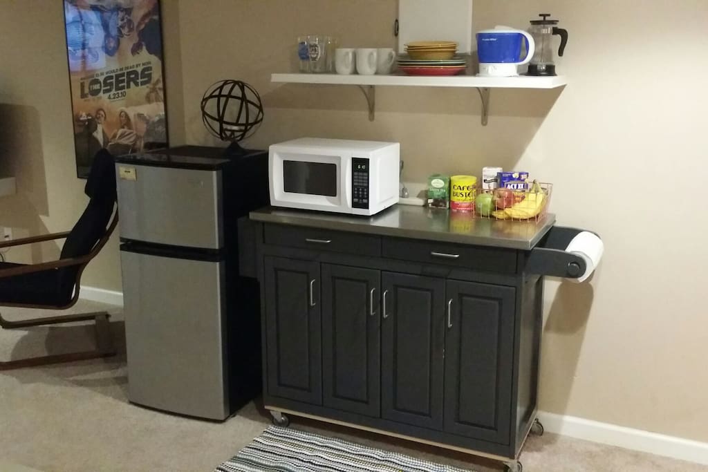 Mini fridge and snack/coffee bar