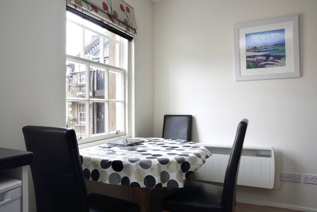 Dining area with view to Castle Esplanade and the skyline of the Royal Mile
