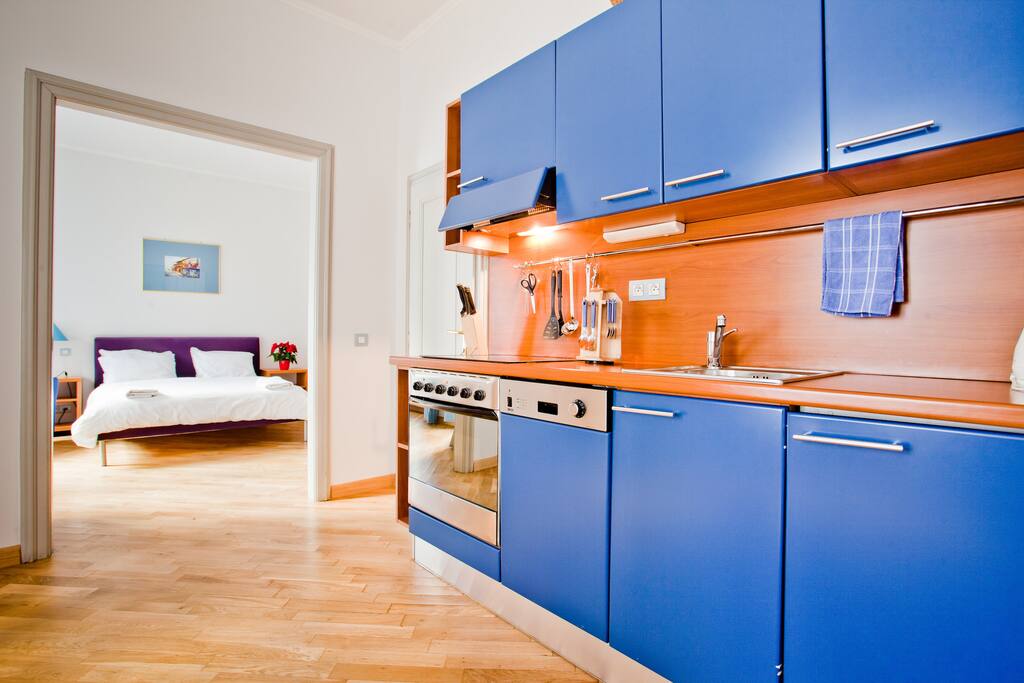 The kitchen is fully equipped for cooking.
