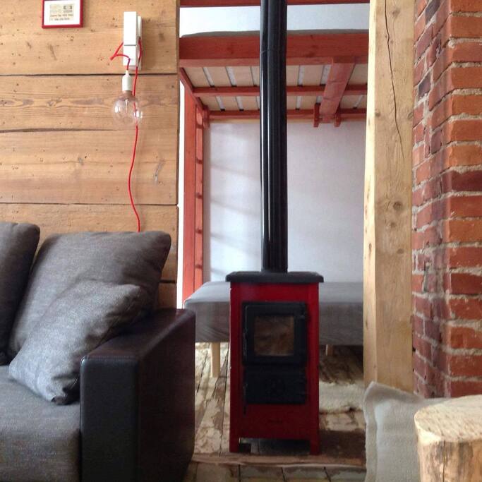 Check out the lamp and the fireplace!