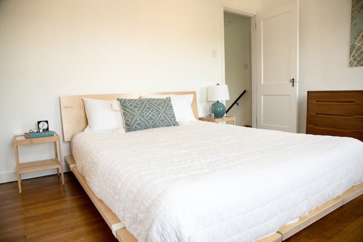 Master Bedroom  with queen size purple mattress.