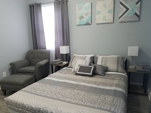 Modern Bedroom with comfortable queen bed