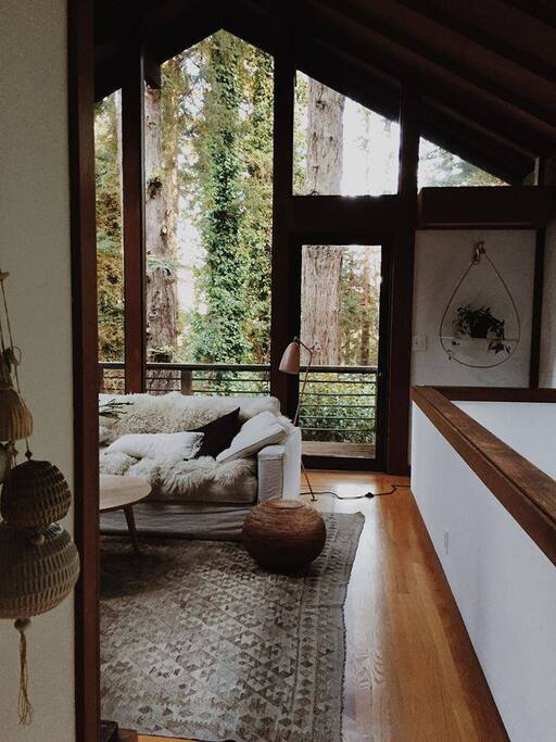 living room with front balcony