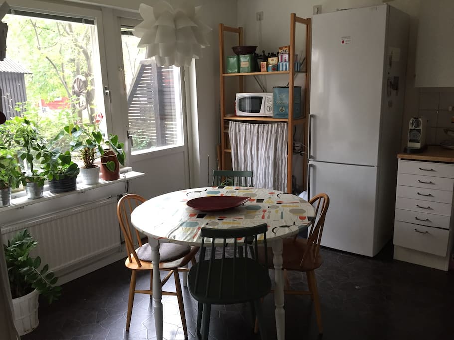 The kitchen with access to my terrace and the courtyard.