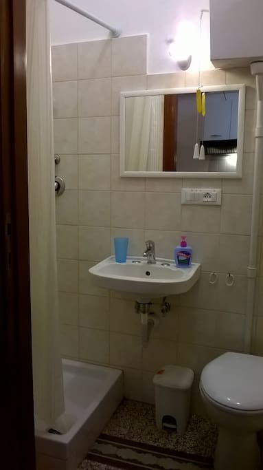 bagnetto privato con doccia, lavabo e wc