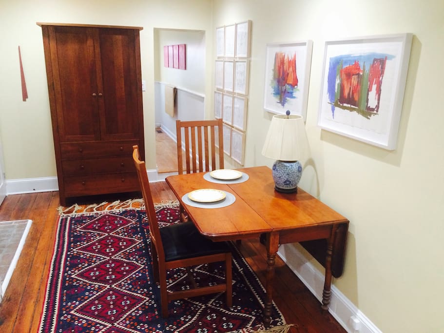 Dining area on the ground floor; the drop leaf table can seat up to 6.