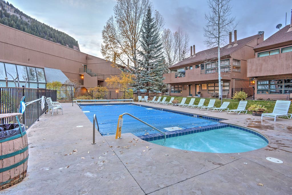 Bask in the sun next to the community pool and hot tub.