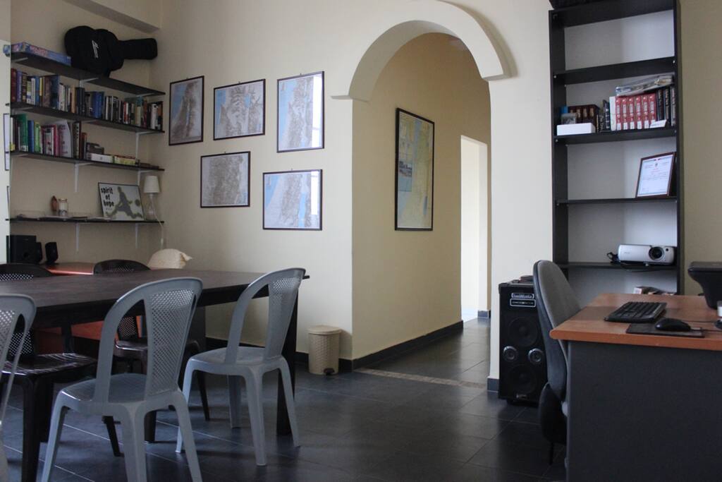 Front Room doubles as an office and dining space...