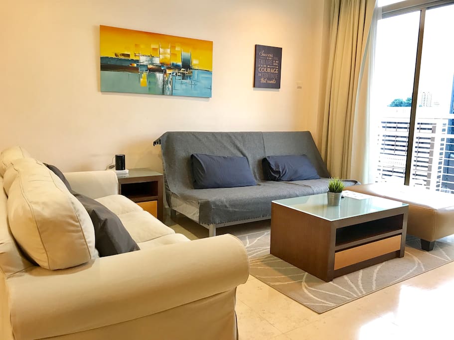 Living Room with One Sofa Bed and One Couch