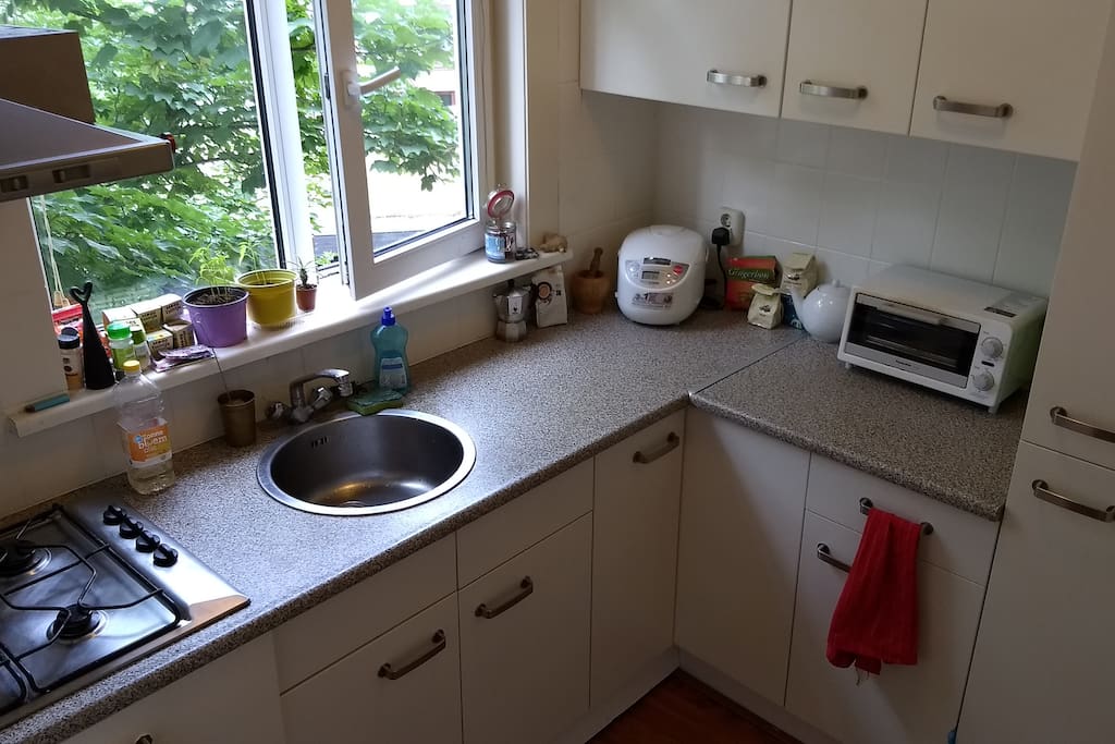 The kitchen is fully equipped and available.