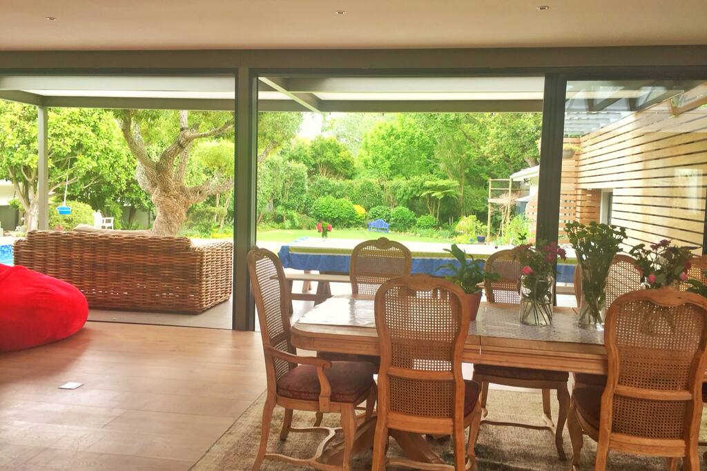 Fantastic indoor to outdoor flow. With seating for 10 dining room table.