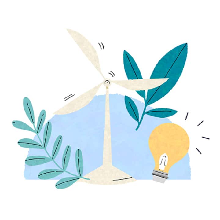 illustration of wind turbine with a lightbulb