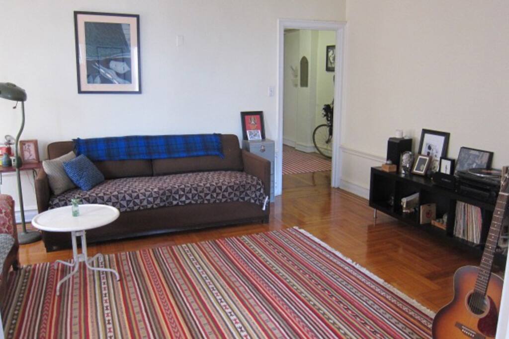 Really comfortable couch great for one person to sleep on, but also folds out to a double fold-out bed