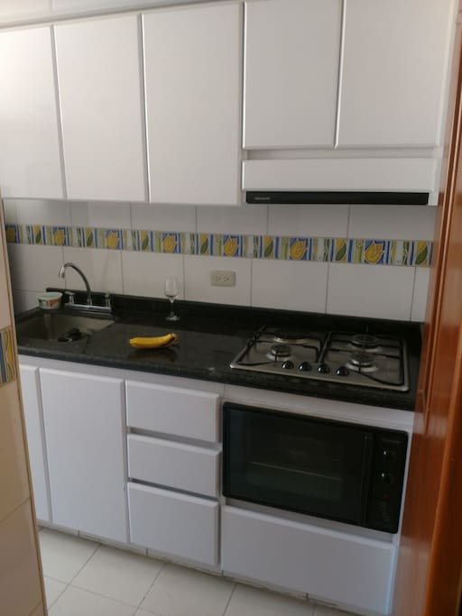 Kitchen.
Here you can cook, use the stove, oven, fridge and soon the washer.
