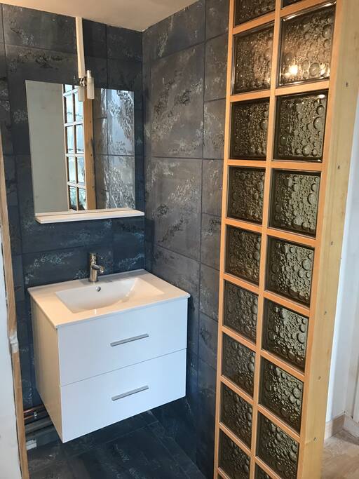Salle de douche avec lavabo