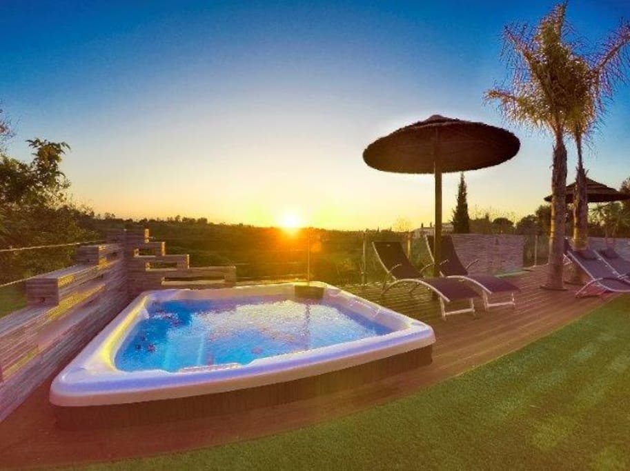 Sunset over jacuzzi