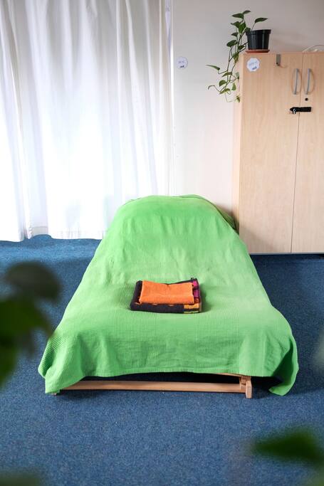 Your bed number 2, the bathroom is behind the curtain