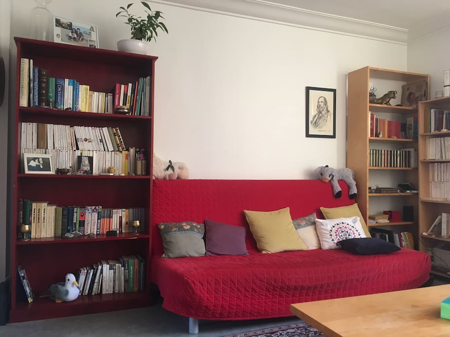 Our favorite sofa and books