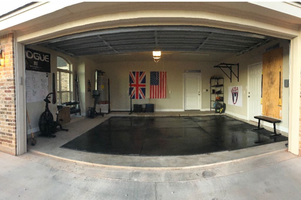 2 car garage, with gym. Still able to fit a truck and SUV