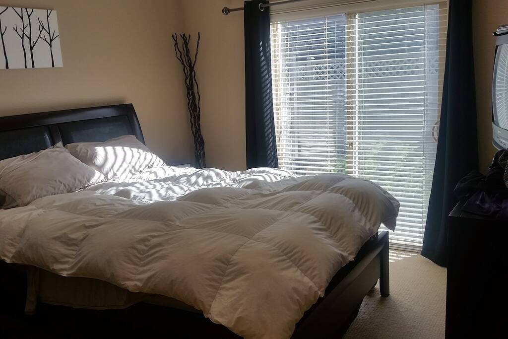 Bedroom with queen size bed and full ensuite bathroom.