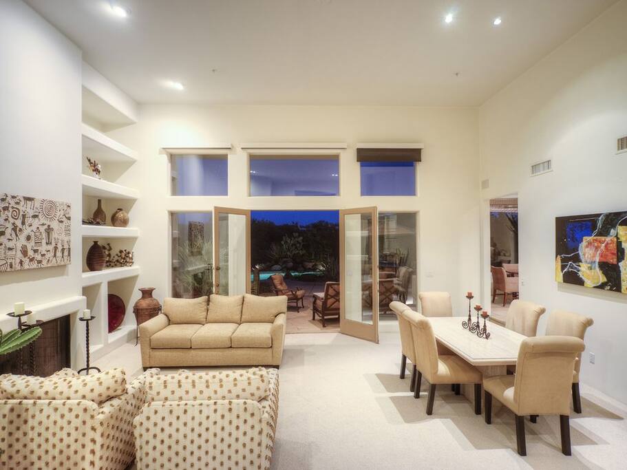 Living room and dining room from the front landing.
