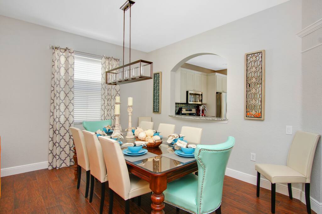 Generous dining area with seating for 10