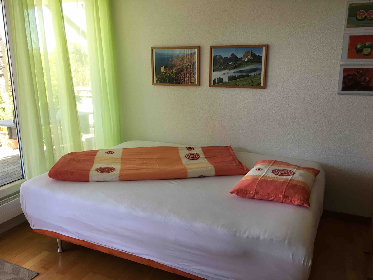 เตียงโซฟาสำหรับคนที่ 3 และ 4 แทนที่จะเป็นโซฟาที่นอนสำหรับหนึ่งถึงสองคน 
เตียงโซฟาอยู่ในห้องนั่งเล่น/ห้องรับประทานอาหาร 