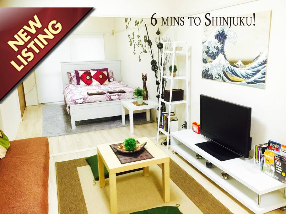 Lovely living area with TV and sofa and bedroom with a comfortable double bed!