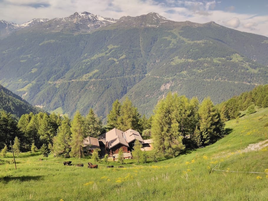 La vue en plongeant depuis le chalet sur le Val d'Anniviers