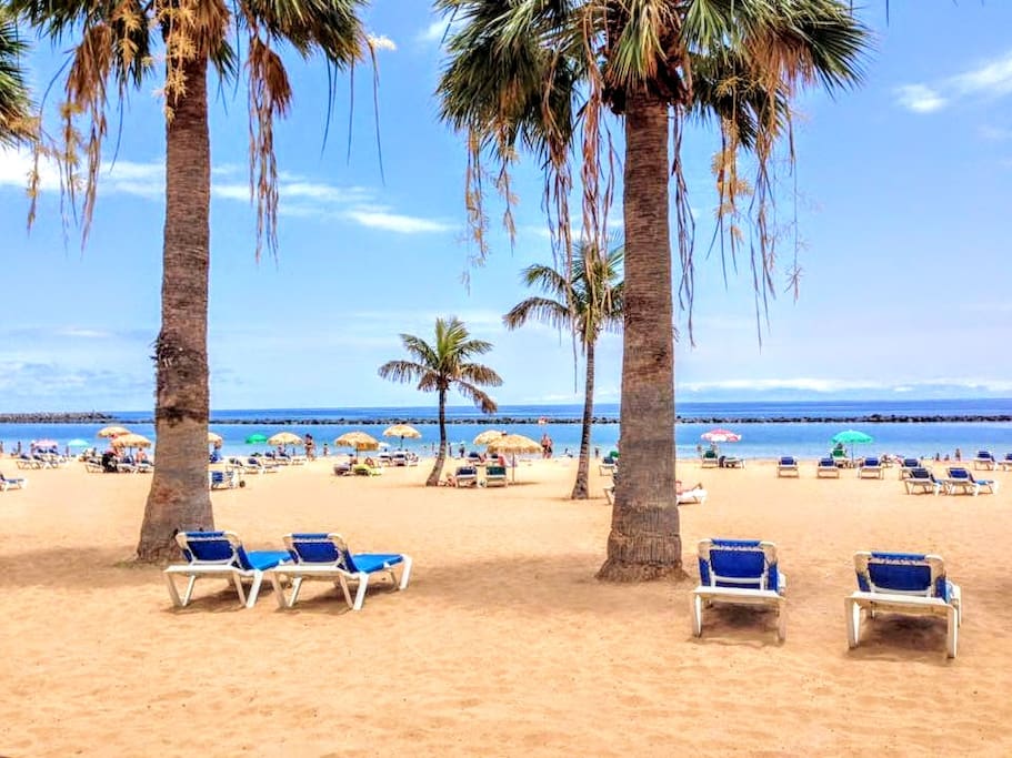 Go to the beach just 6 km and 15 minutes with bus. In compare of Las Americas the most beautiful with a lot of palms so you do not need sun umbrella..