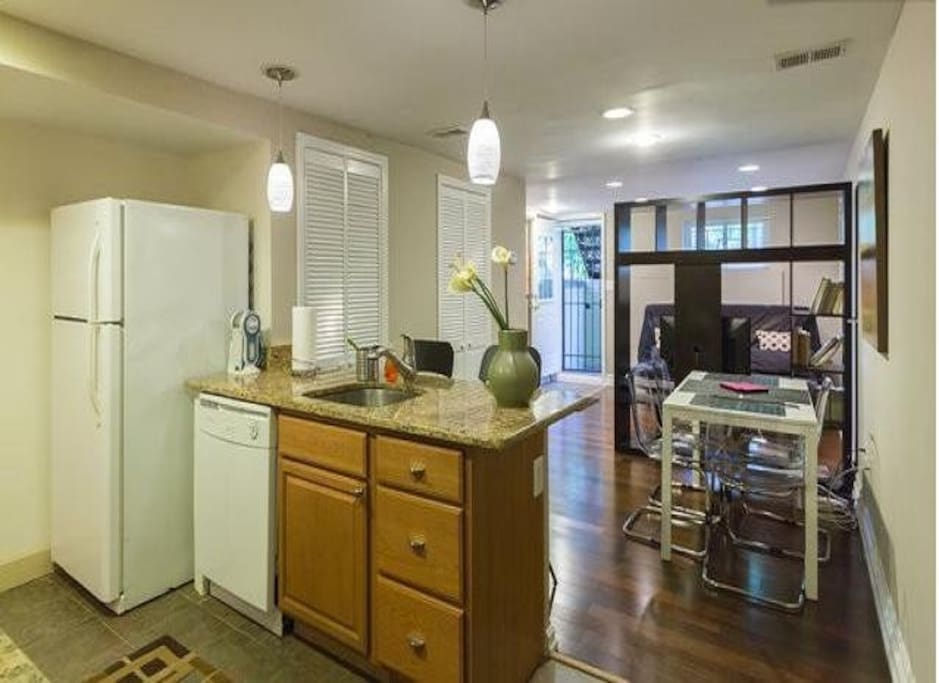 kitchen, dining room, front room