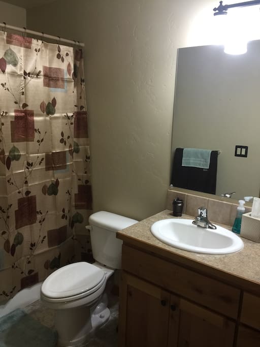 This bathroom is immediately outside the bedroom door and is dedicated for renters use. During August 15-25th multiple guests will share the guest bathroom.
