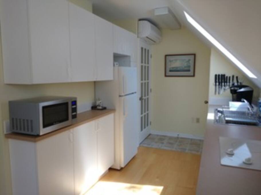 Full-Size Fridge, Microwave, 2 burner cooktop, Toaster/convection oven
