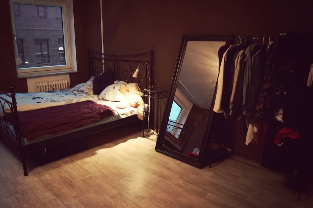 double-sized bed,mirror and wardrobe