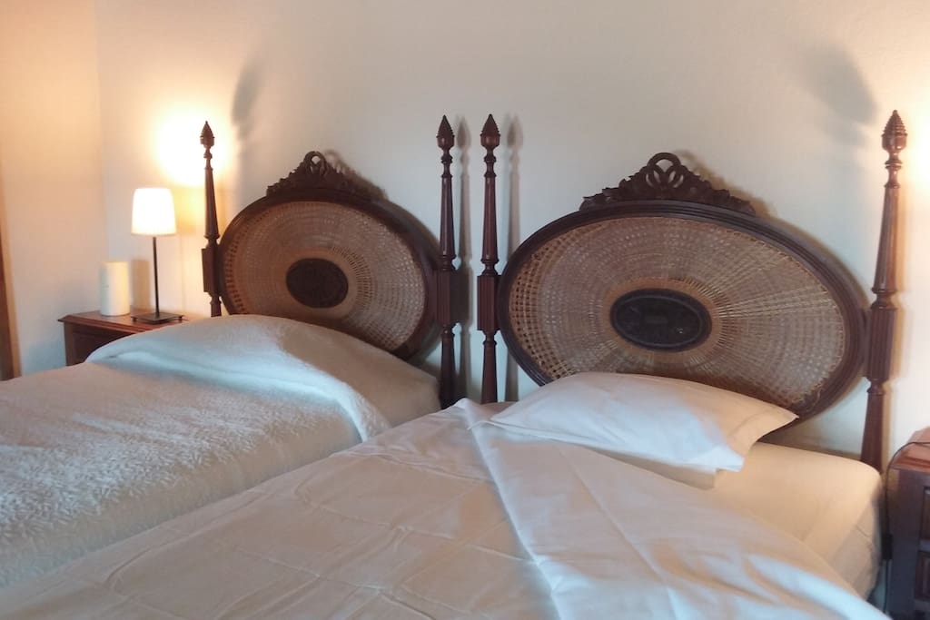 The bedroom has two single beds that can can joined or separate.