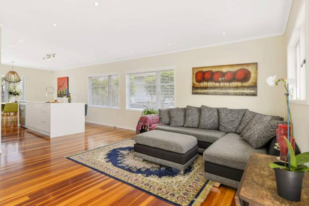Lounge room and kitchen