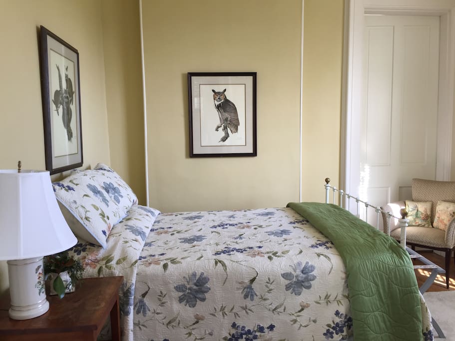 A welcoming room, with a double bed.