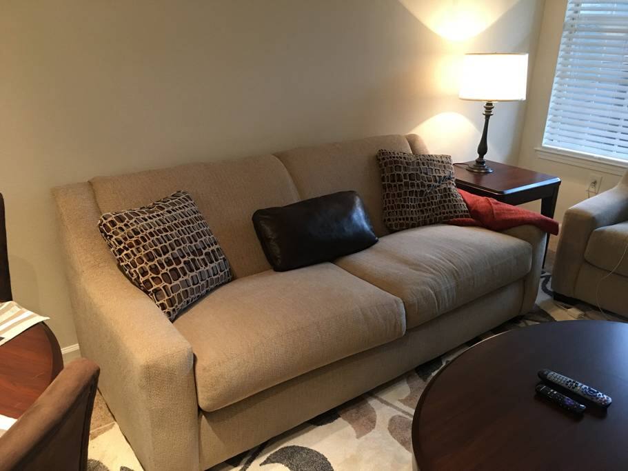 Comfortable couch turns into a bed that sleeps 2!