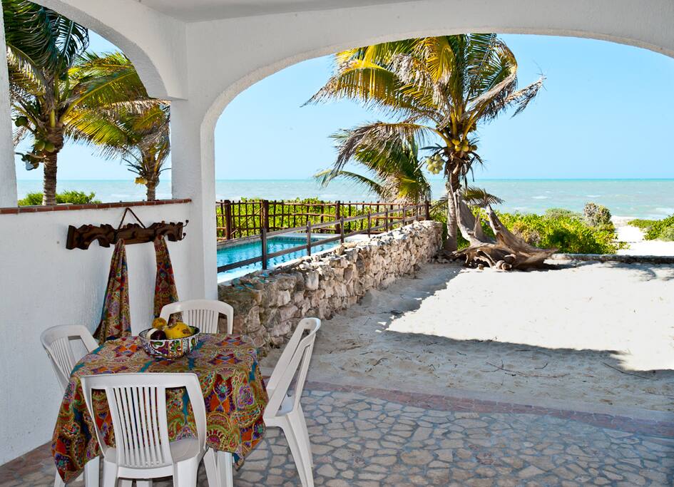Main floor patio on a typically sunny, breezy afternoon