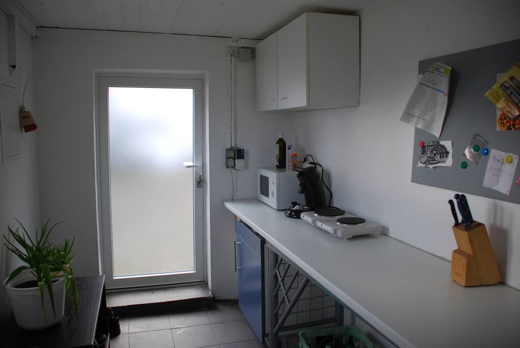kitchen with modern entry door